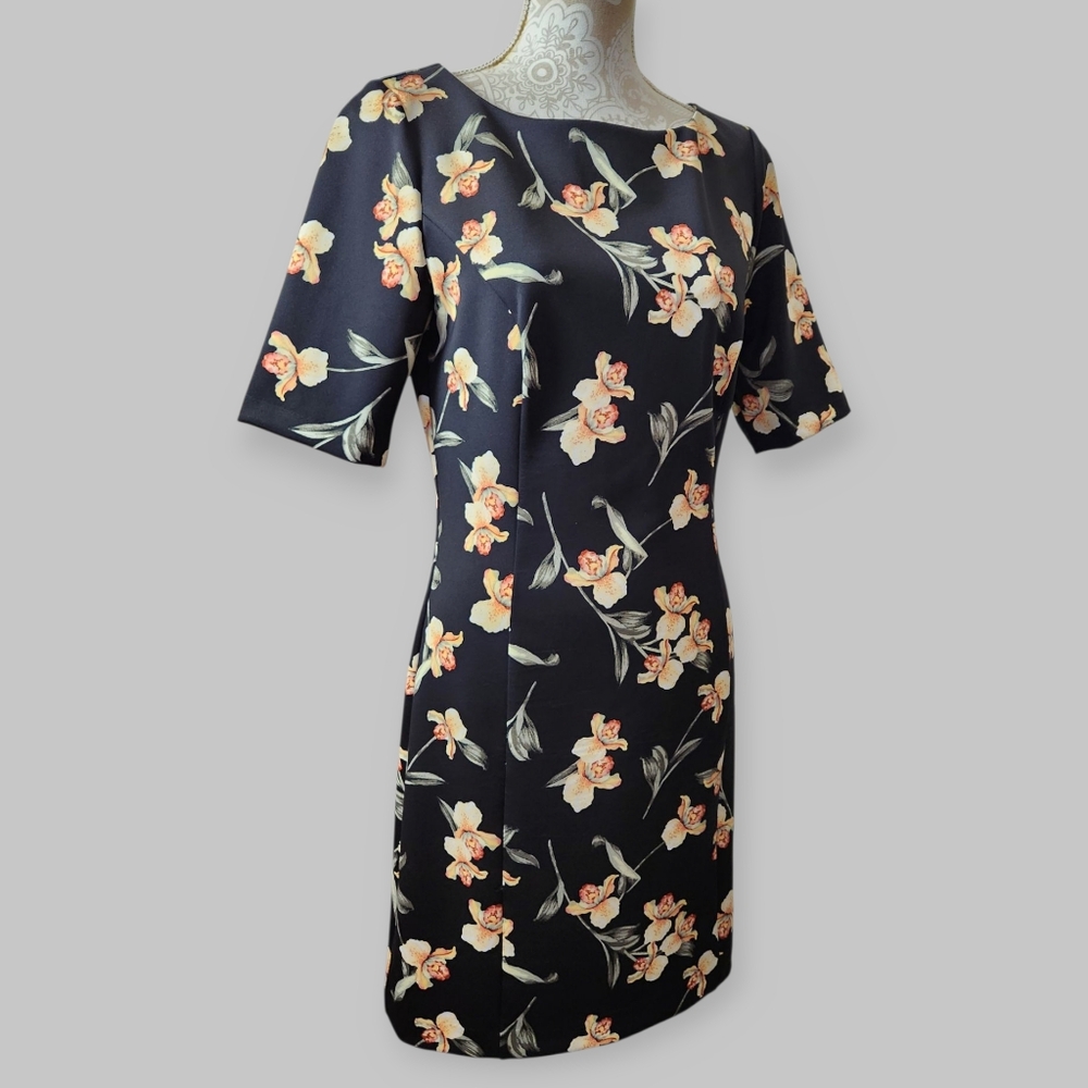 WHBM Yellow And Black Floral Dress Size 8